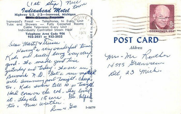 Indianhead Motel - Vintage Post Card